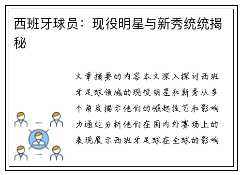 西班牙球员：现役明星与新秀统统揭秘
